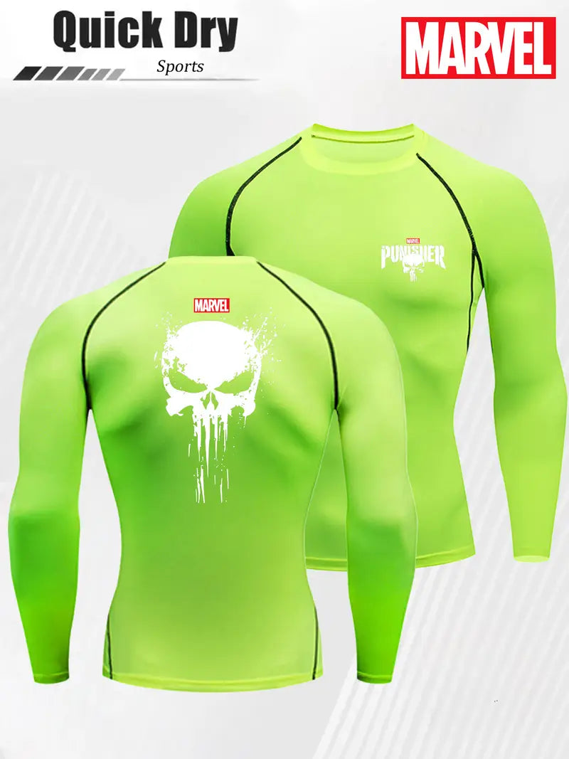 Męska sportowa koszulka „Skull” – czarna, długi rękaw, oddychający stretch Punisher