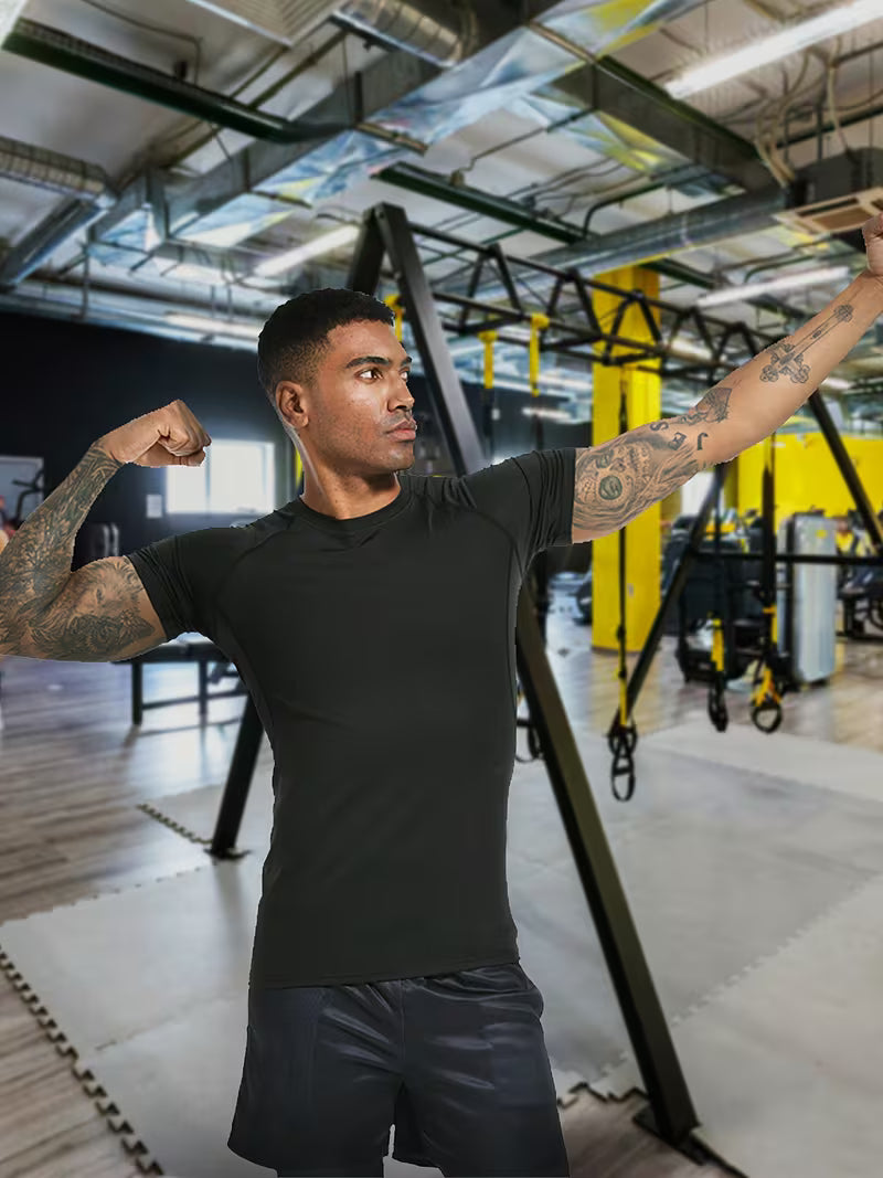 Męska Koszulka Kompresyjna o Wysokiej Elastyczności i Szybkim Wysychaniu - Oddychający Krótki Rękaw do Siłowni, Biegania, Koszykówki i Fitnessu