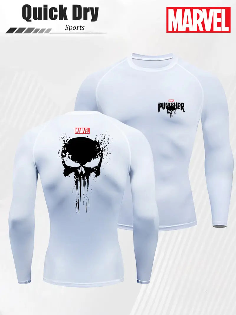 Męska sportowa koszulka „Skull” – czarna, długi rękaw, oddychający stretch Punisher