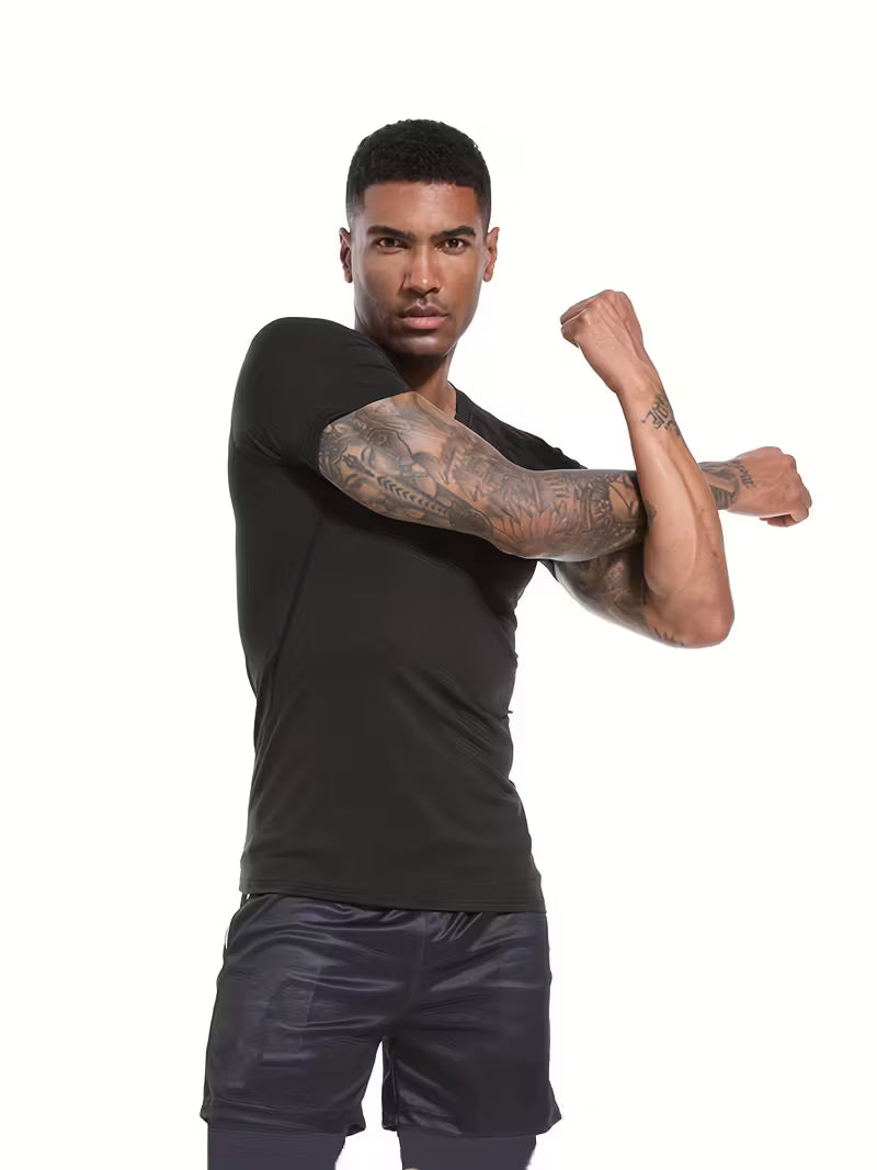 Męska Koszulka Kompresyjna o Wysokiej Elastyczności i Szybkim Wysychaniu - Oddychający Krótki Rękaw do Siłowni, Biegania, Koszykówki i Fitnessu